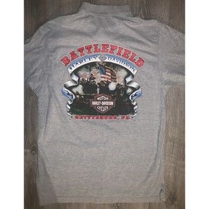Harley Davidson Battlefield Gettysburg PA USA Gray Polo Shirt Mens Size Medium
